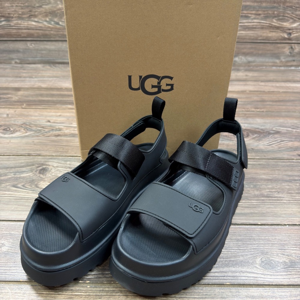 UGG Women Size 10 GoldenGlow Sandals Black Platform Adjustable Straps 1152685